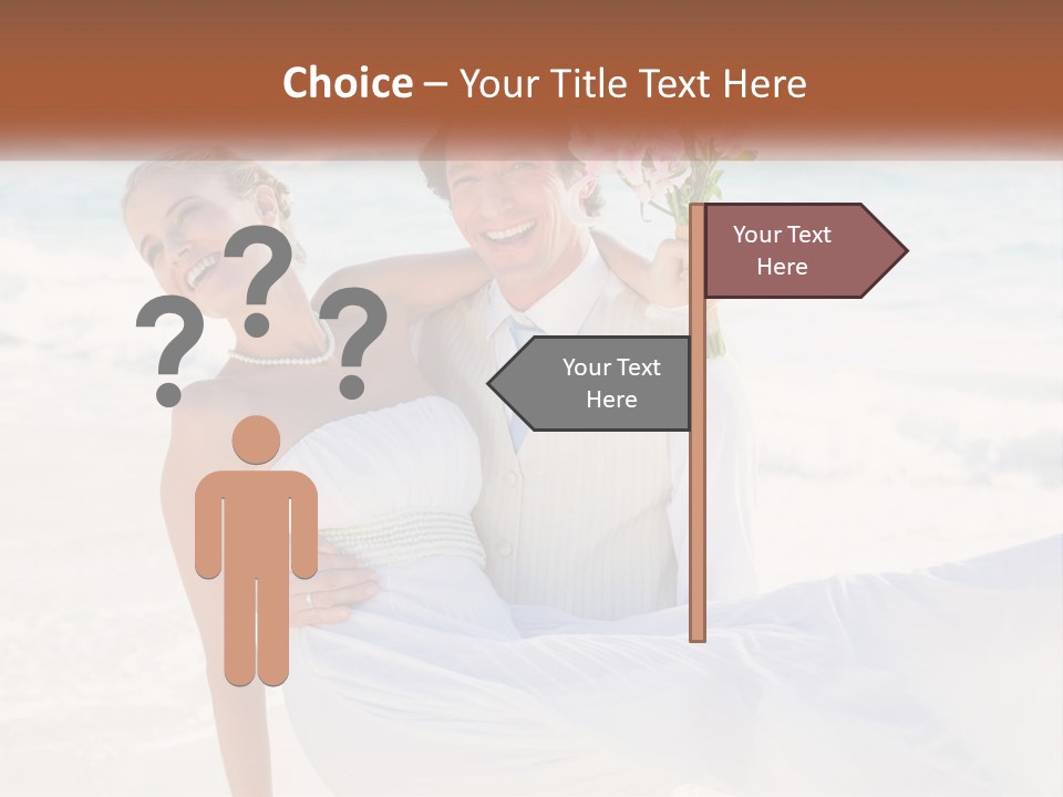 A Man And Woman On The Beach Holding A Bouquet Of Flowers PowerPoint Template