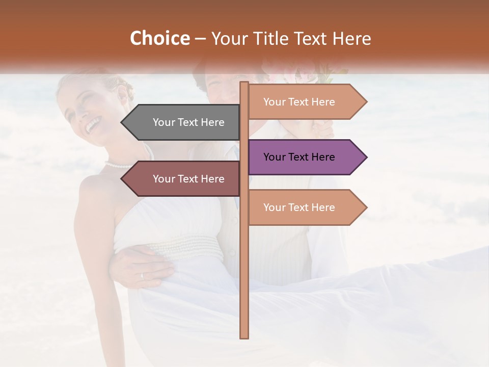 A Man And Woman On The Beach Holding A Bouquet Of Flowers PowerPoint Template