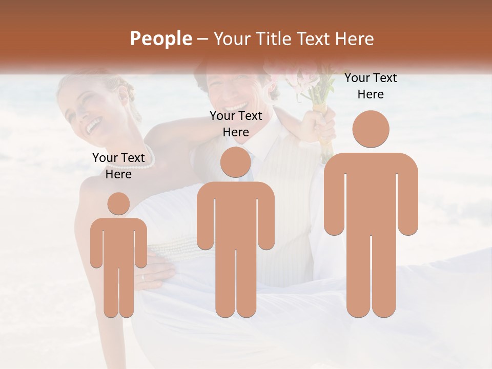 A Man And Woman On The Beach Holding A Bouquet Of Flowers PowerPoint Template