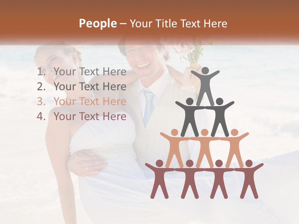 A Man And Woman On The Beach Holding A Bouquet Of Flowers PowerPoint Template