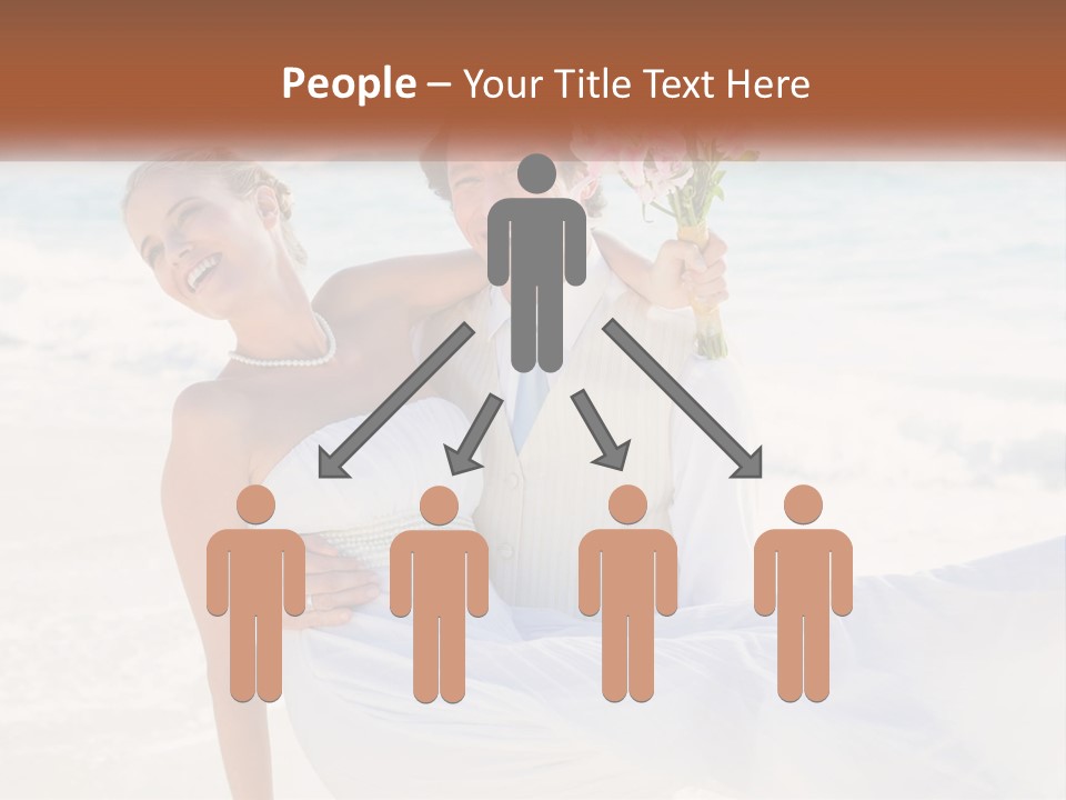 A Man And Woman On The Beach Holding A Bouquet Of Flowers PowerPoint Template