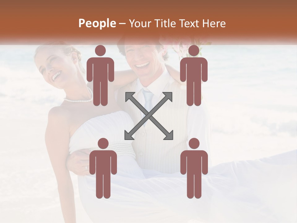 A Man And Woman On The Beach Holding A Bouquet Of Flowers PowerPoint Template