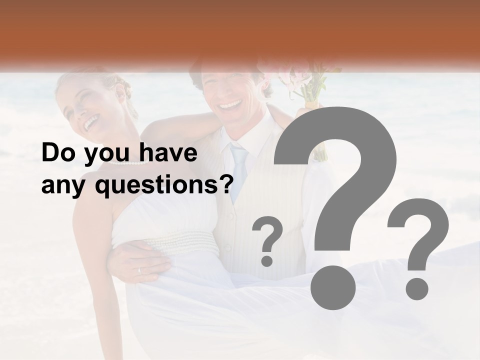 A Man And Woman On The Beach Holding A Bouquet Of Flowers PowerPoint Template