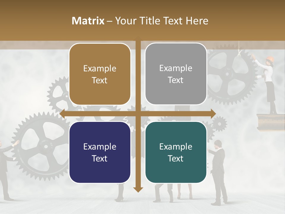 A Group Of People Standing On Top Of Gears PowerPoint Template