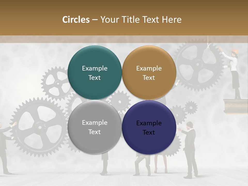 A Group Of People Standing On Top Of Gears PowerPoint Template