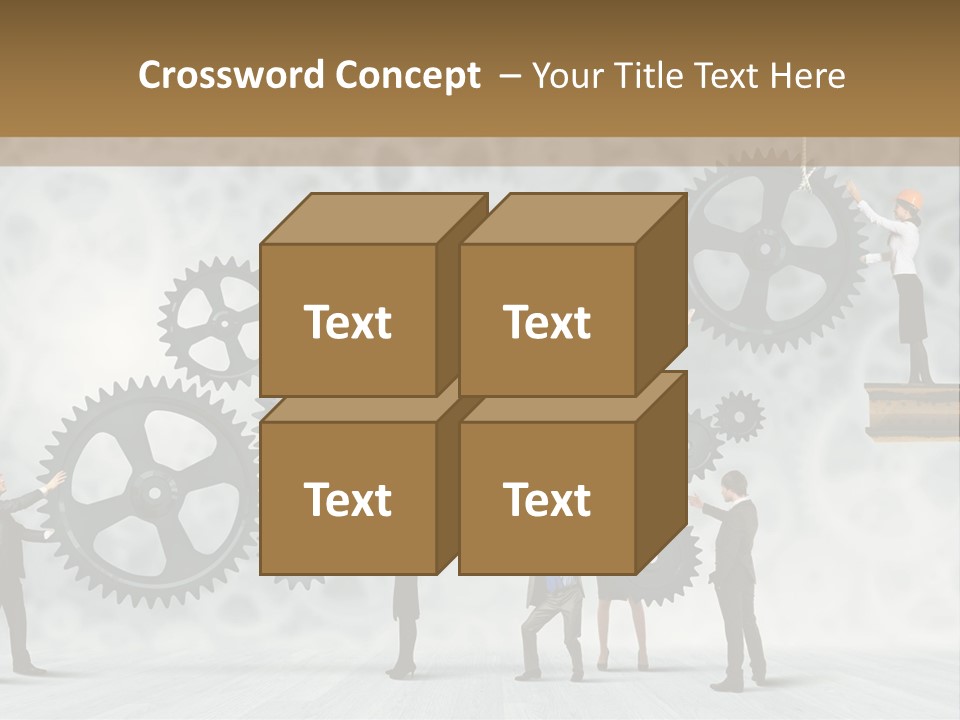 A Group Of People Standing On Top Of Gears PowerPoint Template