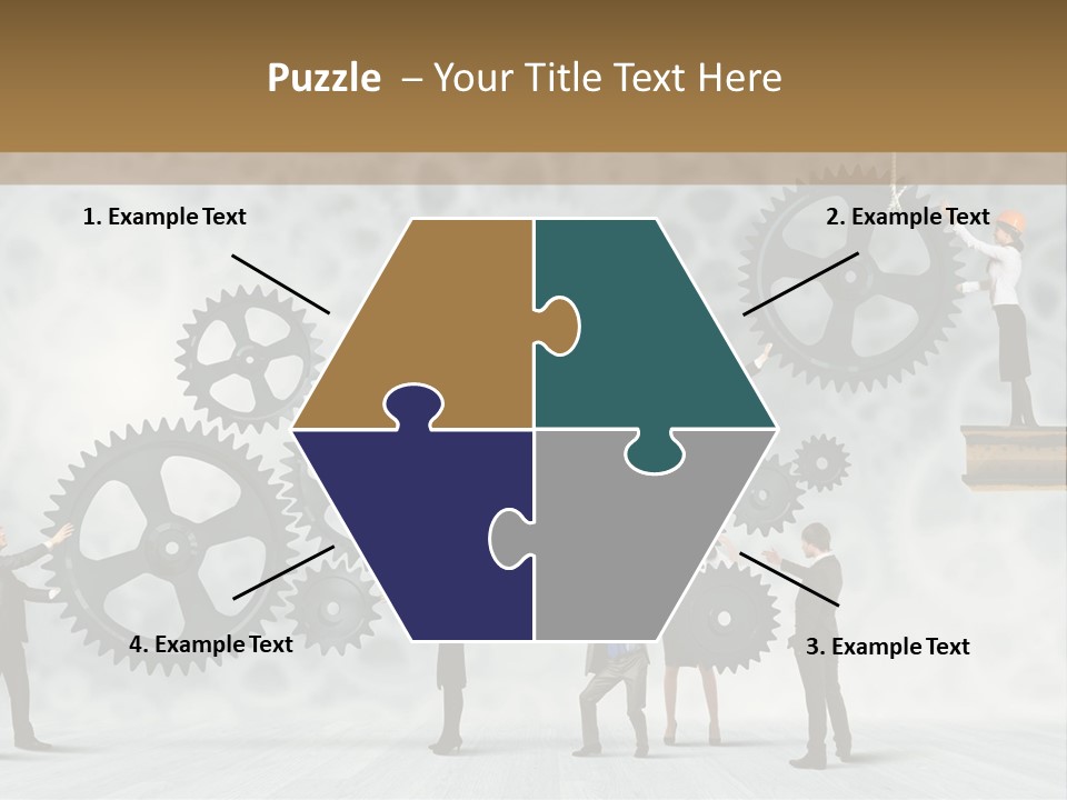 A Group Of People Standing On Top Of Gears PowerPoint Template