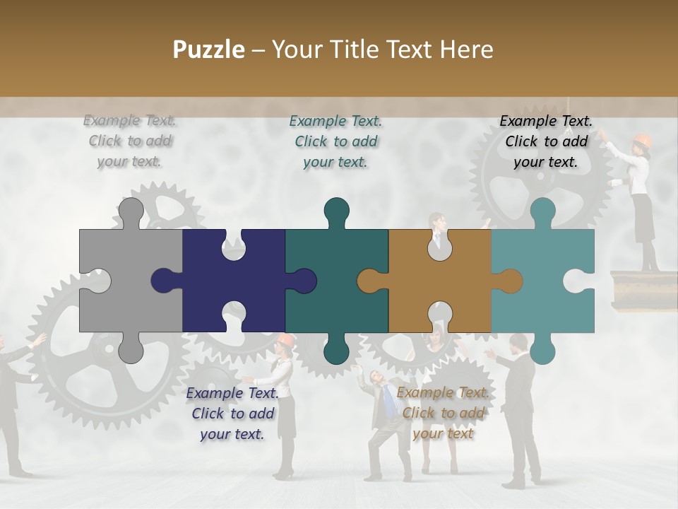 A Group Of People Standing On Top Of Gears PowerPoint Template