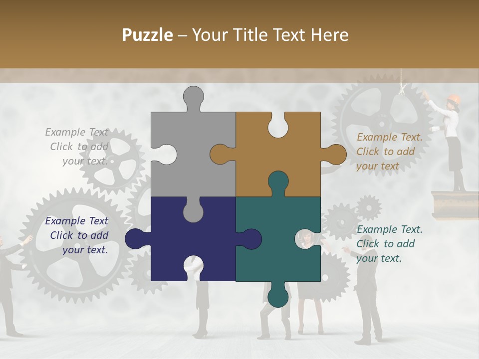 A Group Of People Standing On Top Of Gears PowerPoint Template