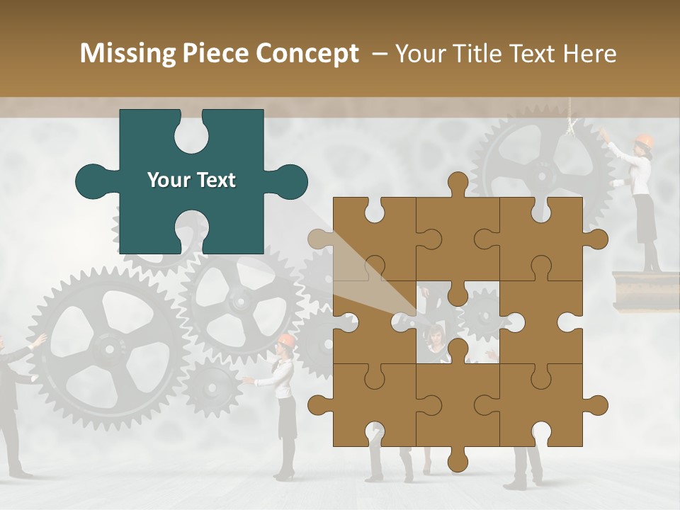 A Group Of People Standing On Top Of Gears PowerPoint Template