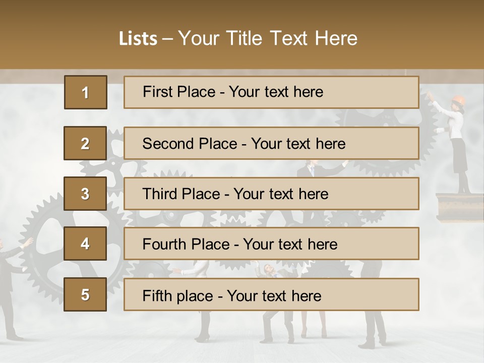 A Group Of People Standing On Top Of Gears PowerPoint Template