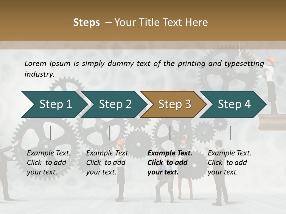 A Group Of People Standing On Top Of Gears PowerPoint Template
