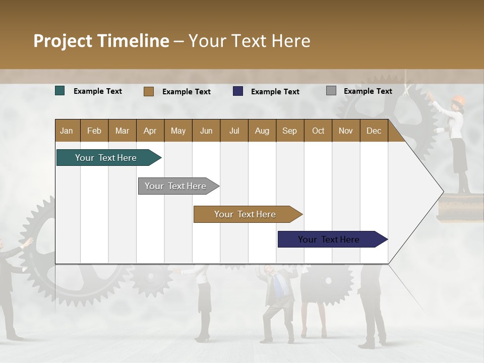 A Group Of People Standing On Top Of Gears PowerPoint Template