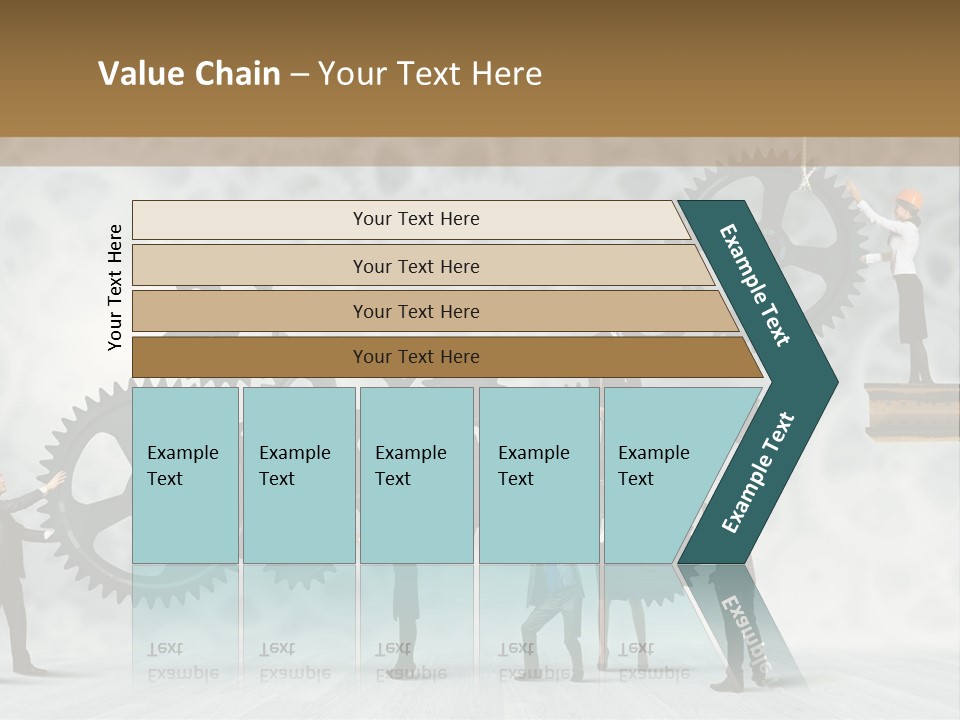 A Group Of People Standing On Top Of Gears PowerPoint Template