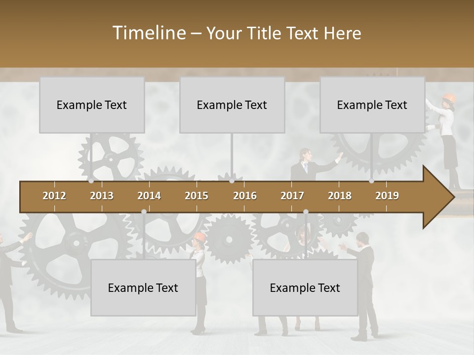 A Group Of People Standing On Top Of Gears PowerPoint Template