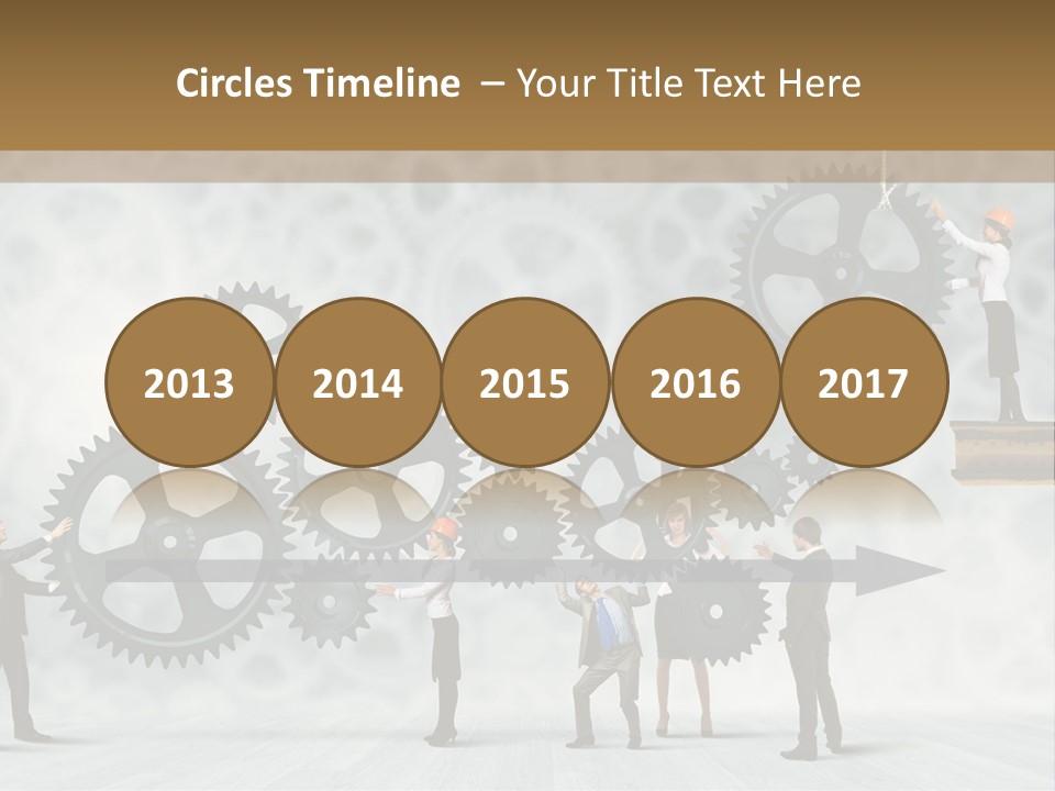 A Group Of People Standing On Top Of Gears PowerPoint Template