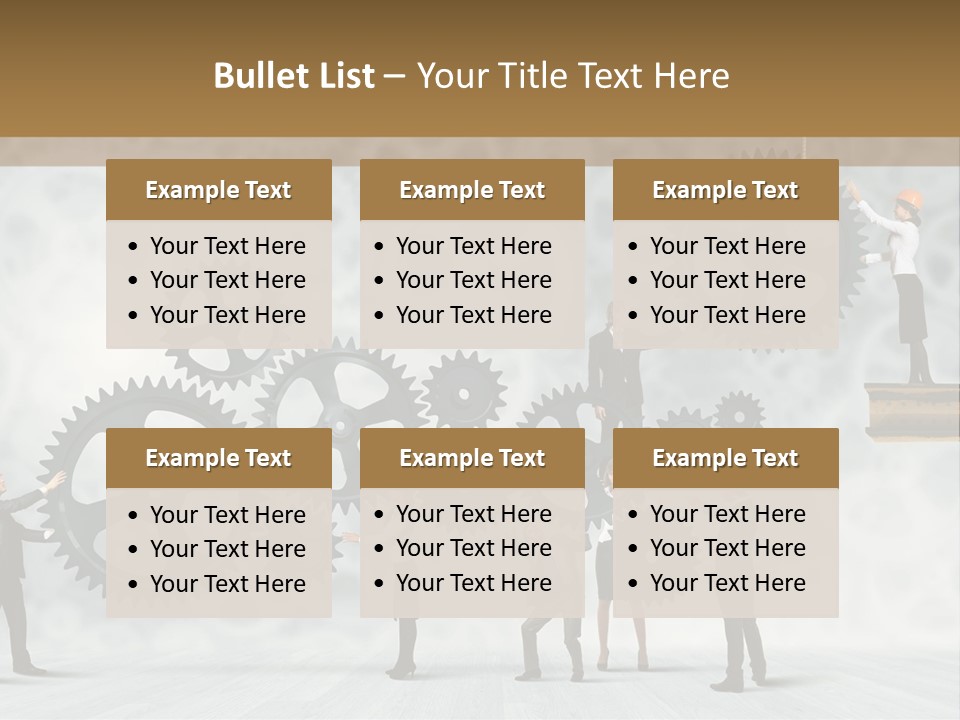 A Group Of People Standing On Top Of Gears PowerPoint Template