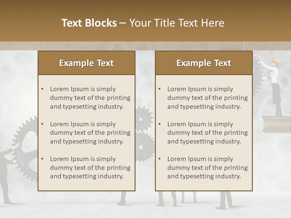 A Group Of People Standing On Top Of Gears PowerPoint Template