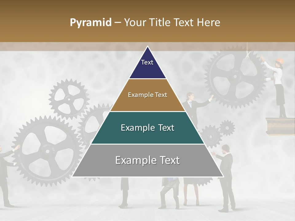 A Group Of People Standing On Top Of Gears PowerPoint Template