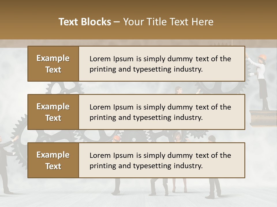 A Group Of People Standing On Top Of Gears PowerPoint Template