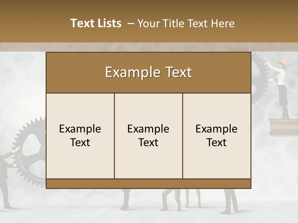 A Group Of People Standing On Top Of Gears PowerPoint Template
