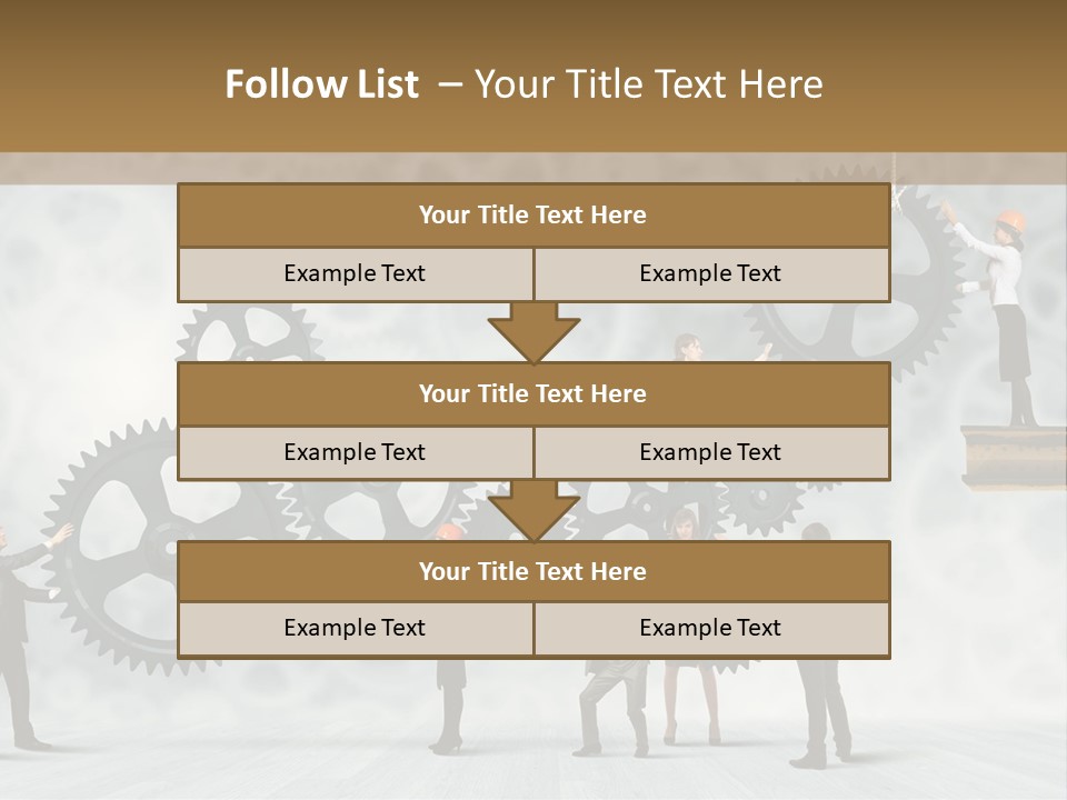 A Group Of People Standing On Top Of Gears PowerPoint Template