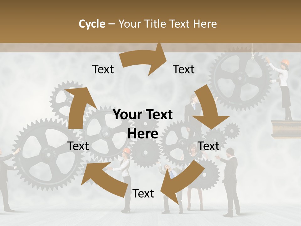 A Group Of People Standing On Top Of Gears PowerPoint Template