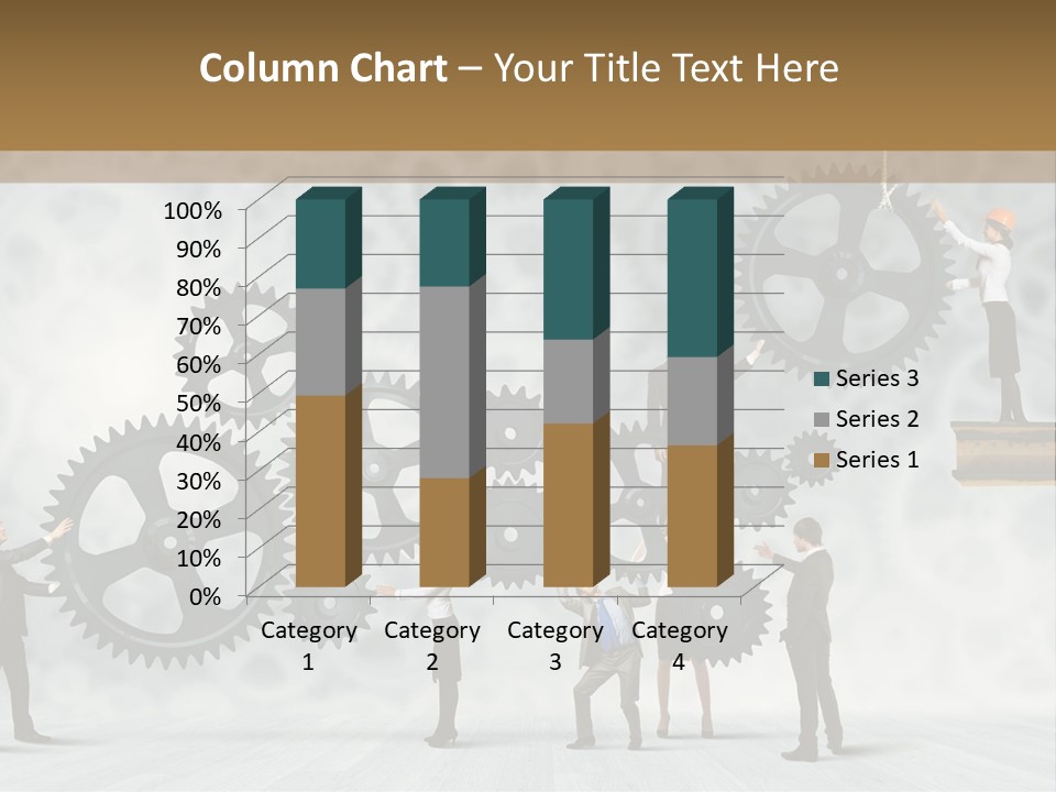A Group Of People Standing On Top Of Gears PowerPoint Template