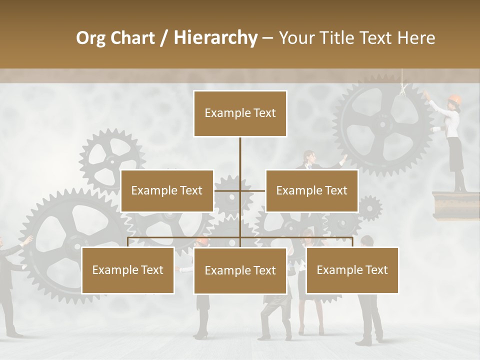 A Group Of People Standing On Top Of Gears PowerPoint Template
