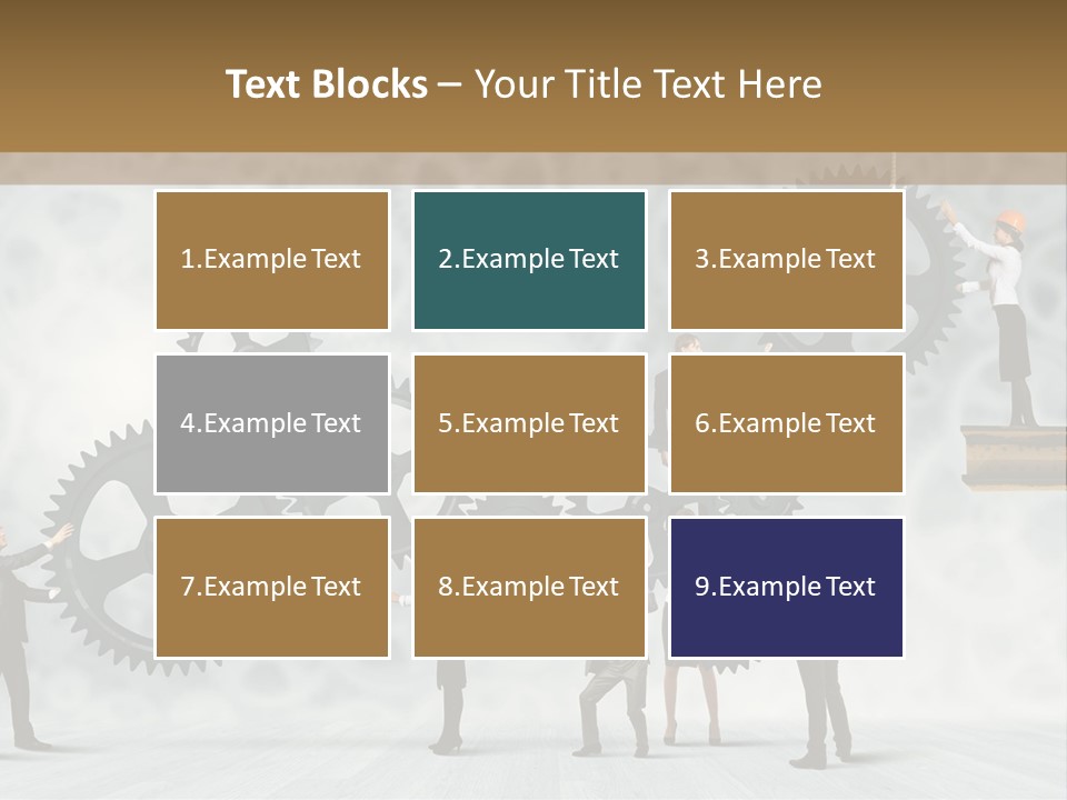 A Group Of People Standing On Top Of Gears PowerPoint Template