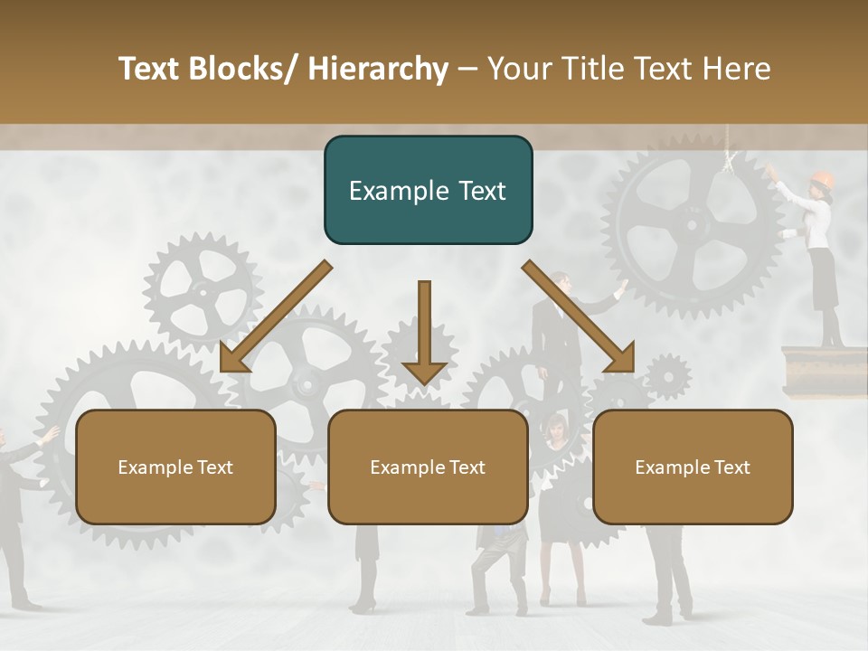 A Group Of People Standing On Top Of Gears PowerPoint Template