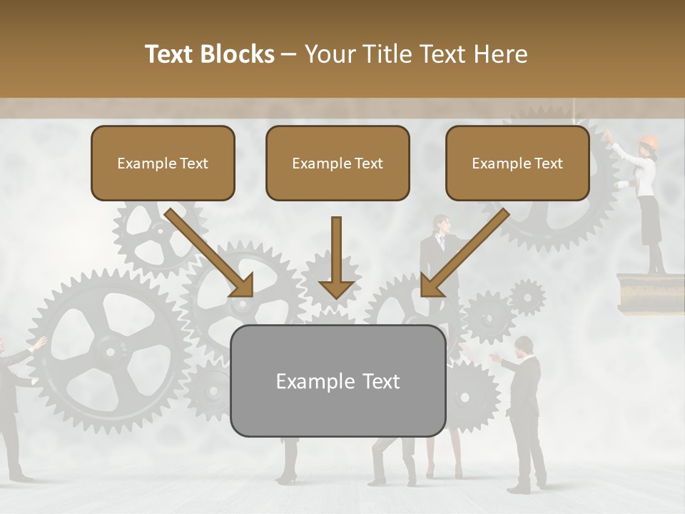 A Group Of People Standing On Top Of Gears PowerPoint Template