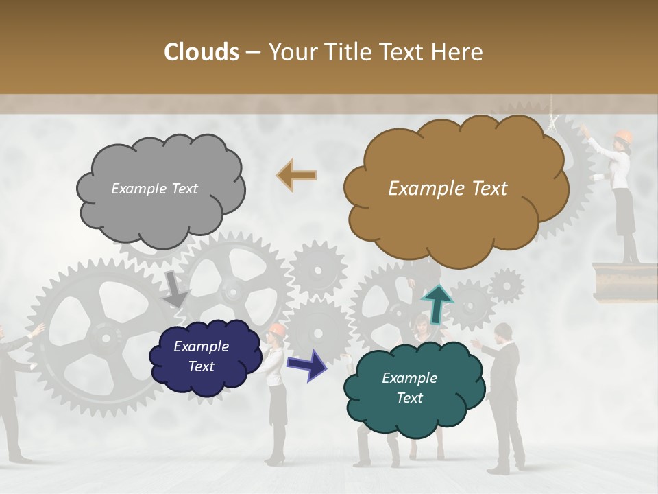 A Group Of People Standing On Top Of Gears PowerPoint Template