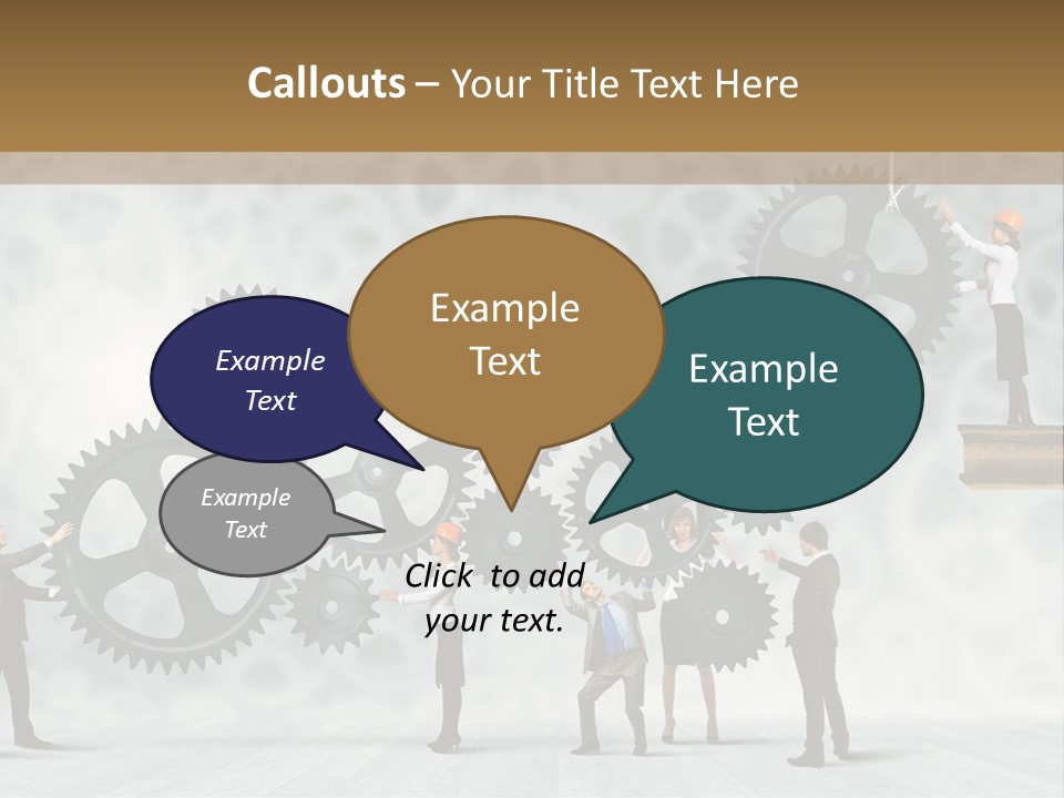 A Group Of People Standing On Top Of Gears PowerPoint Template