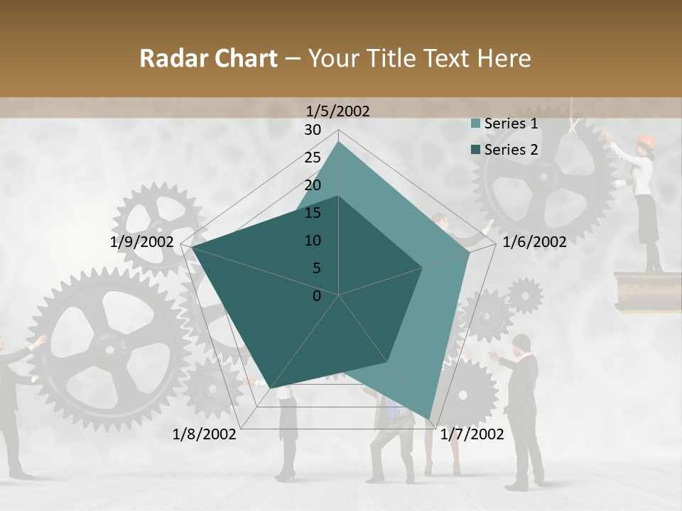 A Group Of People Standing On Top Of Gears PowerPoint Template