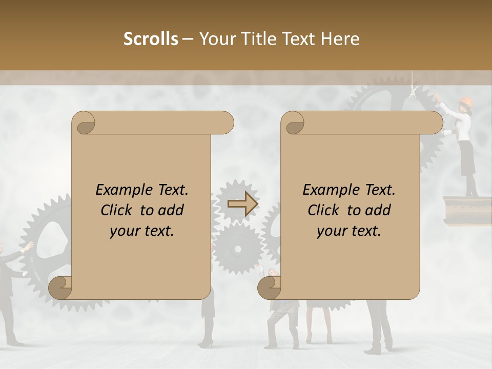A Group Of People Standing On Top Of Gears PowerPoint Template