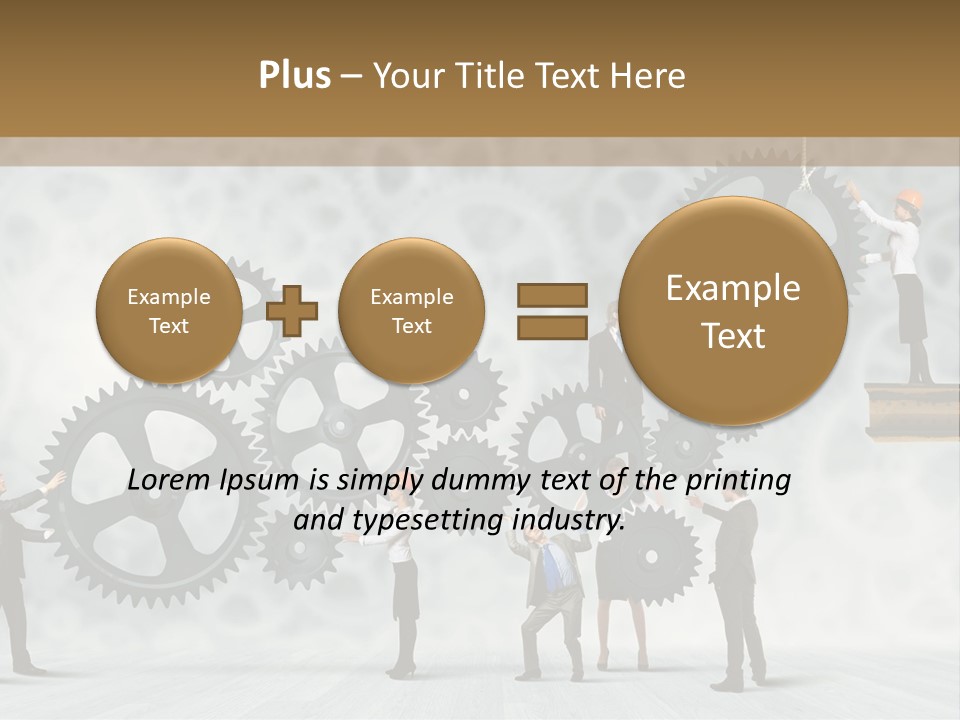 A Group Of People Standing On Top Of Gears PowerPoint Template