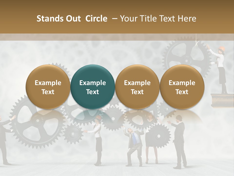 A Group Of People Standing On Top Of Gears PowerPoint Template