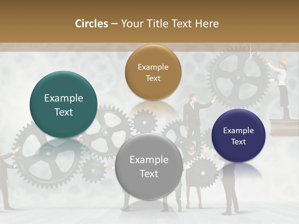 A Group Of People Standing On Top Of Gears PowerPoint Template