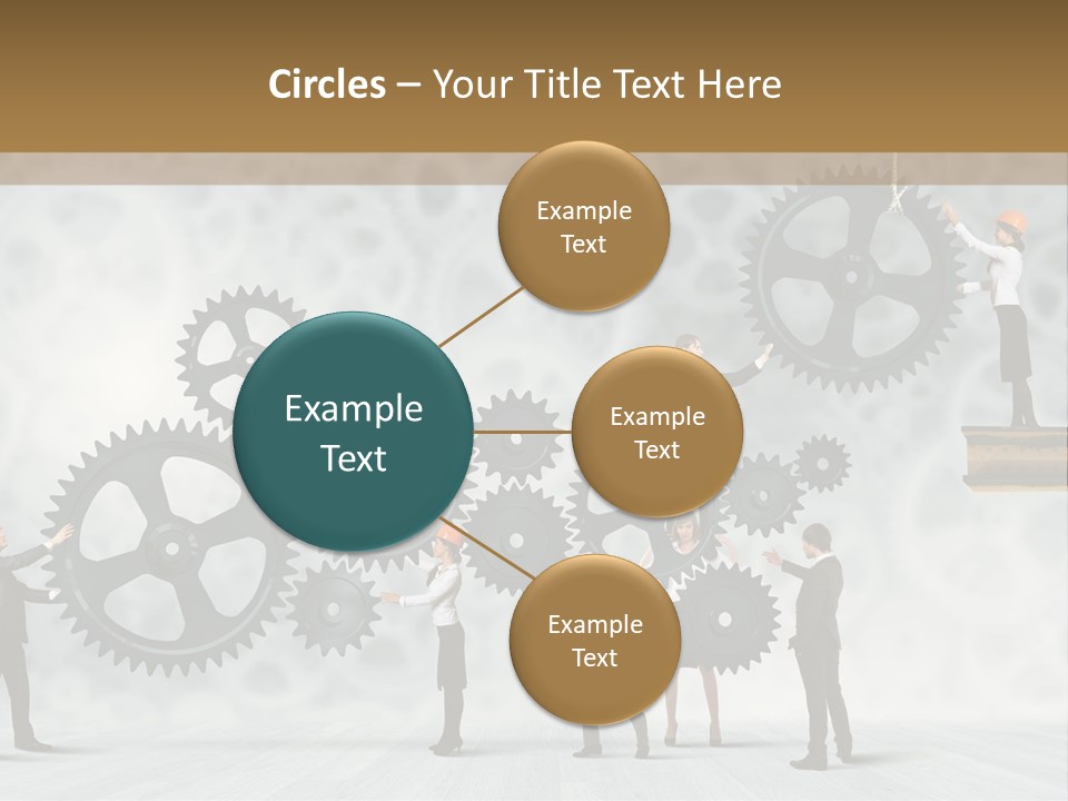 A Group Of People Standing On Top Of Gears PowerPoint Template