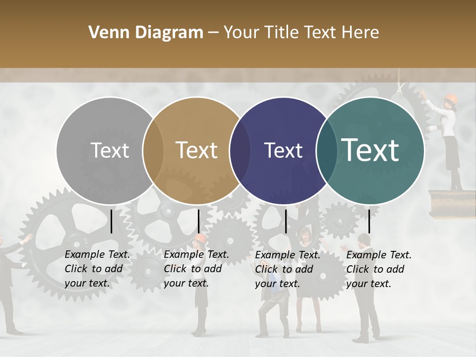 A Group Of People Standing On Top Of Gears PowerPoint Template