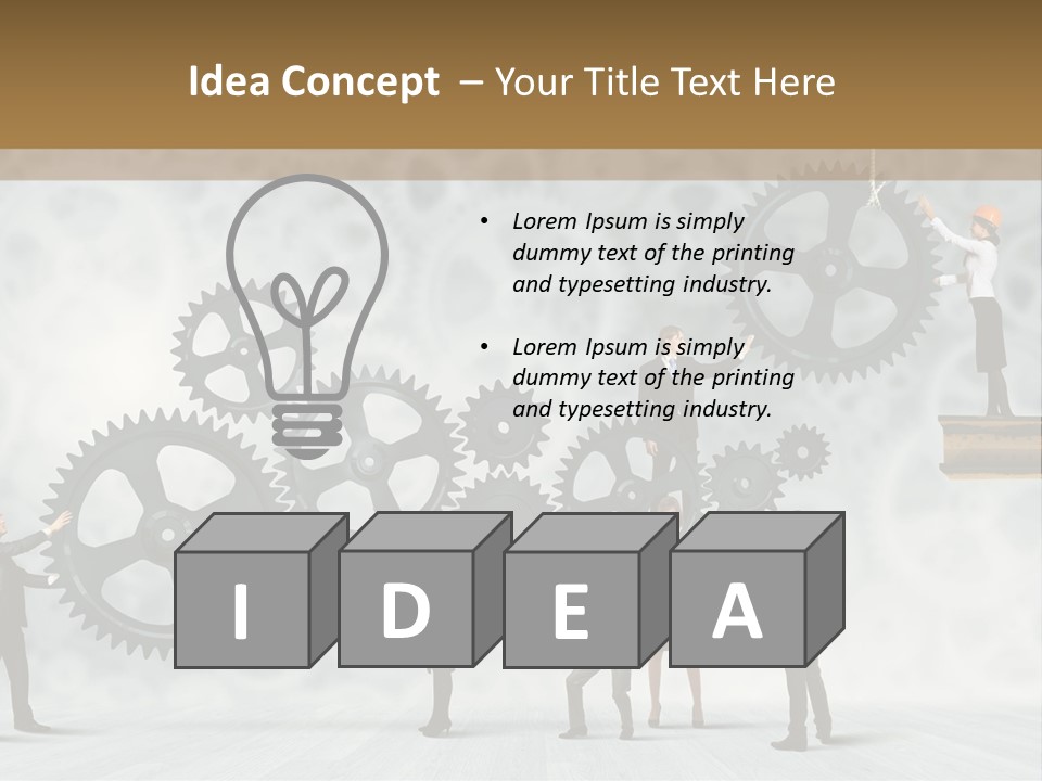 A Group Of People Standing On Top Of Gears PowerPoint Template