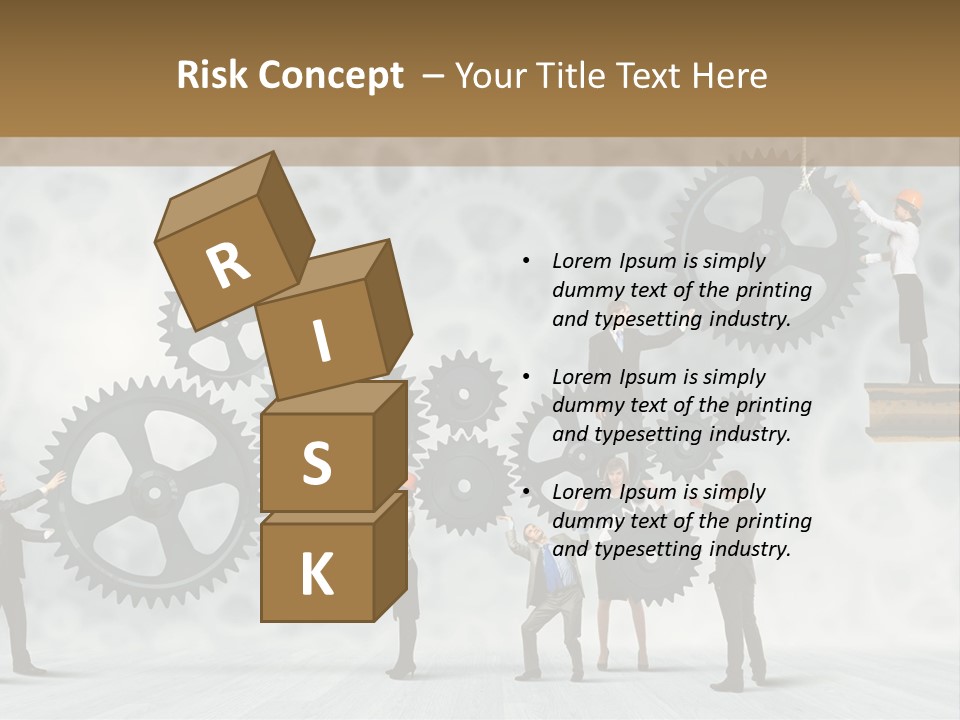 A Group Of People Standing On Top Of Gears PowerPoint Template