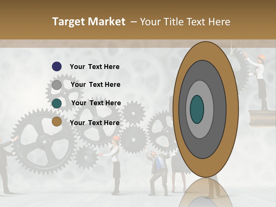 A Group Of People Standing On Top Of Gears PowerPoint Template