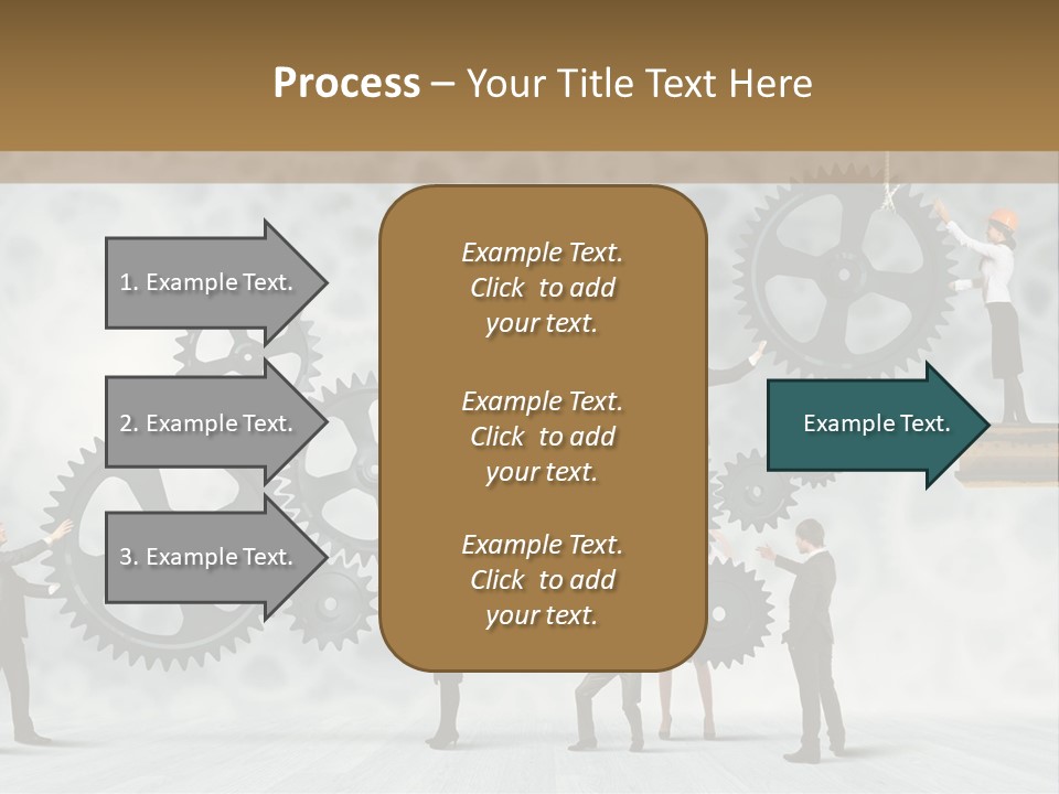 A Group Of People Standing On Top Of Gears PowerPoint Template