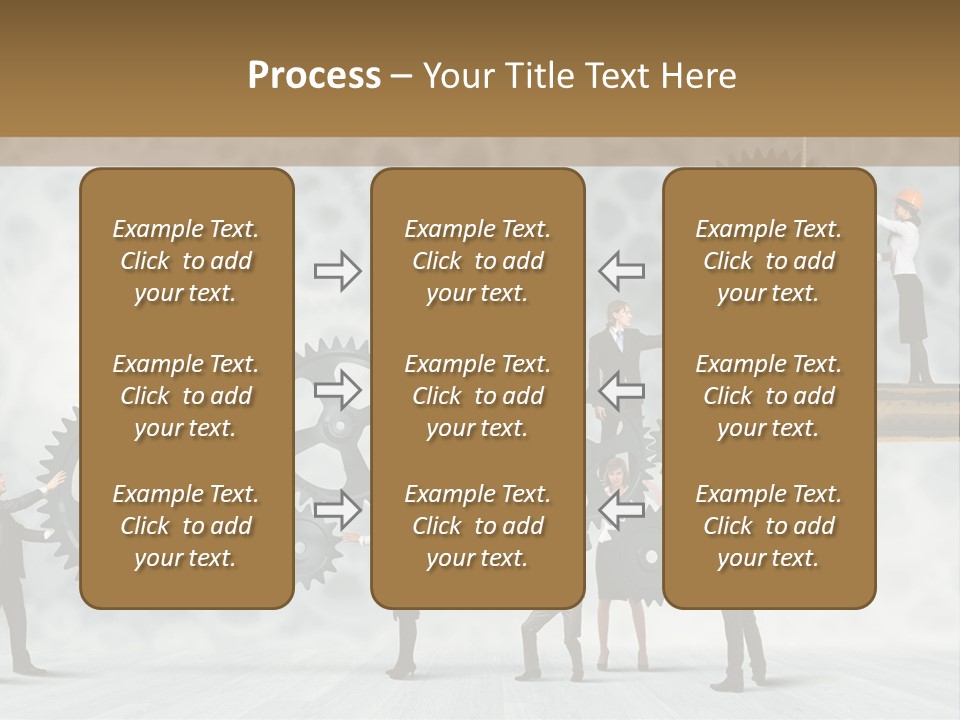 A Group Of People Standing On Top Of Gears PowerPoint Template