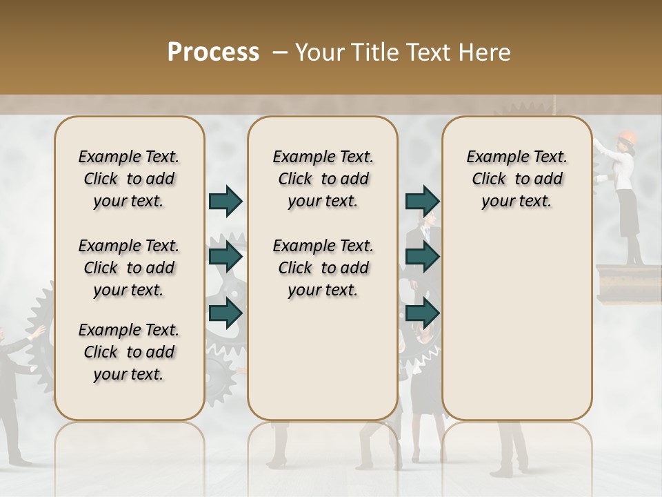 A Group Of People Standing On Top Of Gears PowerPoint Template