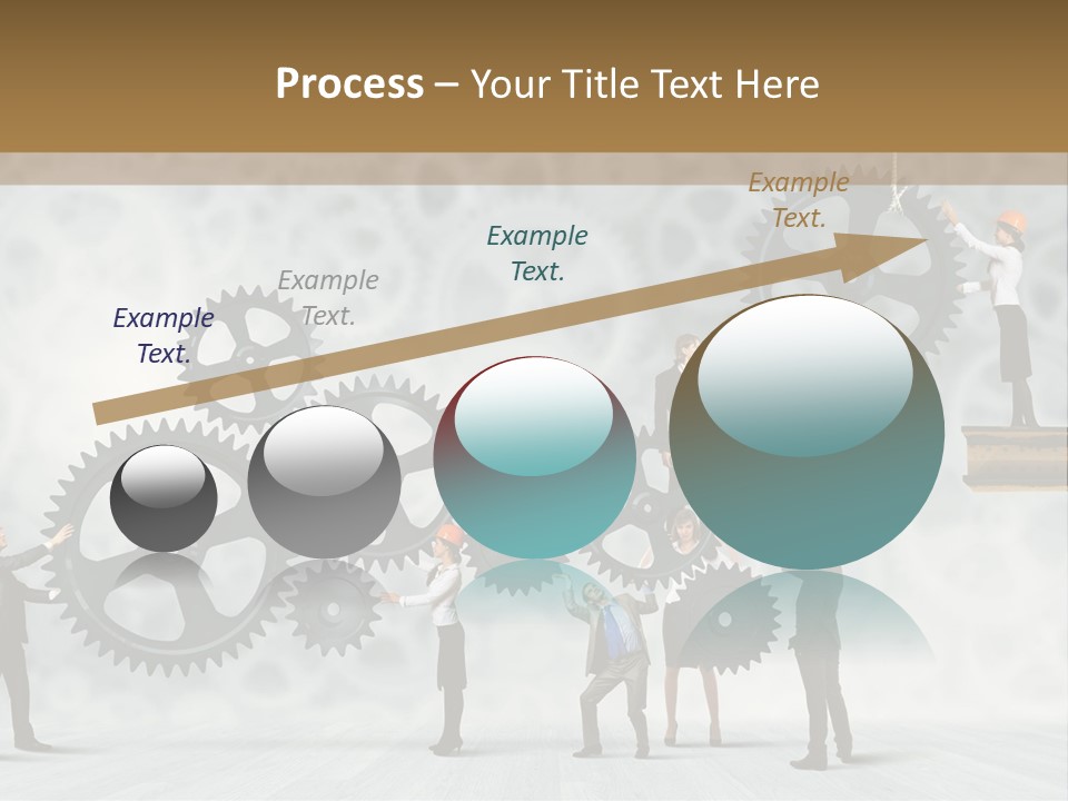 A Group Of People Standing On Top Of Gears PowerPoint Template