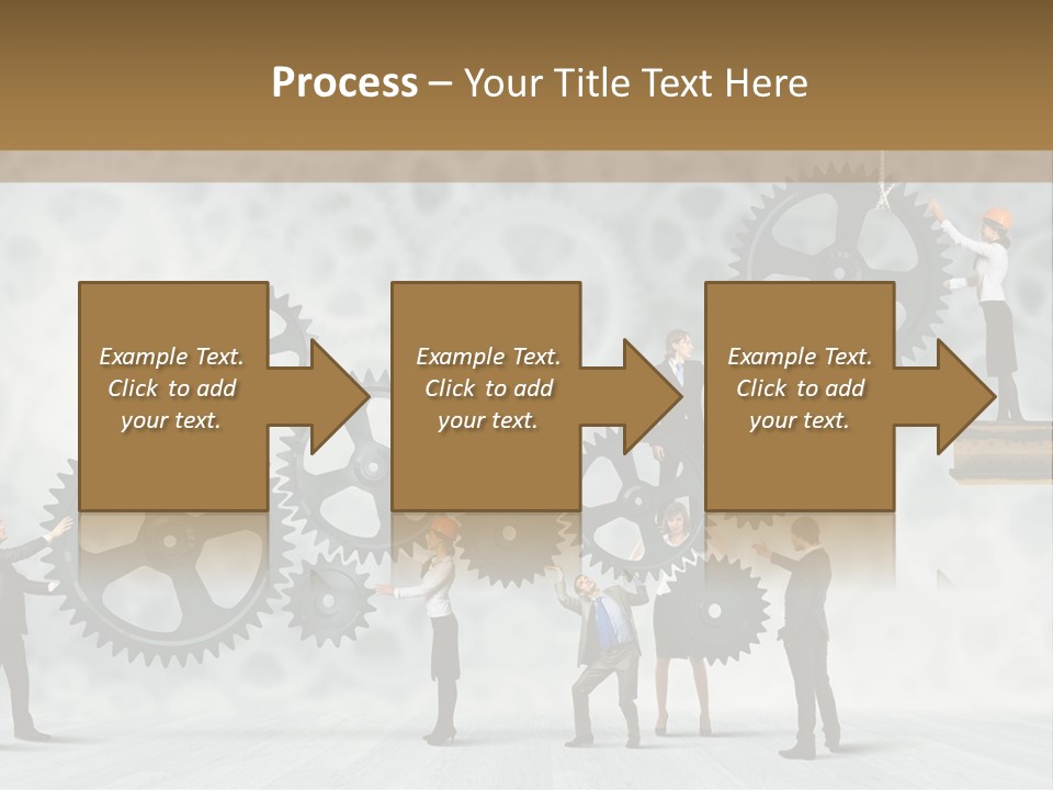 A Group Of People Standing On Top Of Gears PowerPoint Template