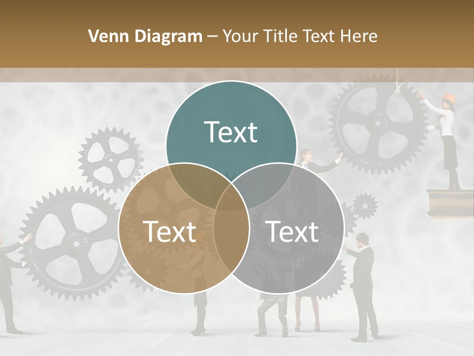 A Group Of People Standing On Top Of Gears PowerPoint Template